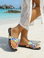 abordables Zapatos de mujer-Sandalias de playa para mujer con motivo del 250.º aniversario de EE. UU.: blancas y azules, con estampado de estrellas patrióticas, ideales para el 4 de julio y las vacaciones. &amp; playa