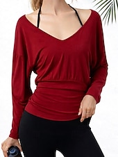  Damen T-Shirt Sport-T-Shirt Elastischer Bund Einfarbig Elegant Stilvoll Sexy Langarm V Ausschnitt Normale Oberteile Fitnessstudio Sport Wochenende Elfenbein Rote Violett Kaffee Frühling Herbst