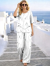  Per donna Set di Pantaloni Mezza Manica Girocollo Grafico Geometrico Elegante Vacanza Casuale Quotidiano Vacanza Blu Bianco Viola Estate Vestibilità regolare