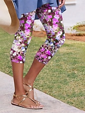 billige Blomstertrykk-Dame kinesisk Leggings Ferie Mote Gatemote Capris Høy Midje Blomstret Grafisk Komfort Myk Bekvem Elastisk Daglig utendørs Feriereise Blå Lilla Grønn Sommer Vår Høst Slank Fasong