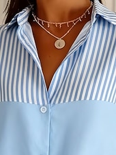 voordelige Strepen- en Geometrische Blouses-Dames Overhemd Knop Afdrukken Grafisch Gestreept Elegant Stijlvol Casual Lange mouw Overhemdkraag Normale tops Dagelijks Streetwear Werk blauw Zomer Lente Herfst