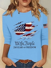  Ziua Independenței Americane Pentru femei Tricou Imprimeu Grafic Steag Stilat Clasic Casual Manșon Lung Stil Nautic Topuri obișnuite Zilnic Albastru piscină Alb Roz Îmbujorat Roșu-aprins Bej Var