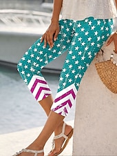  Mulheres chinês Leggings Férias Moda Roupa de rua Capris Cintura AltaPantsDia da Independência Americana Gráfico Bandeira americana Conforto Macio Confortável Com Stretch Diário Ao ar livre Férias