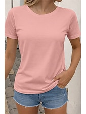 ieftine tricou simplu-Pentru femei Mărime Plus Tricou Tricouri Culoare solidă Clasic Casual Manșon scurt Stil Nautic Topuri obișnuite Zilnic Ieșire Negru Alb Roz Îmbujorat Gri Închis Caisă Vară Primăvară