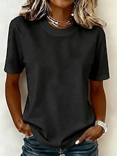 billige Plain t-skjorte-Kvinners 100% bomull T-skjorte topp ensfarget mote stilig grunnleggende kortermet rundhals regular topper daglig utgang helg blå svart hvit gul lysegrønn sommer vår