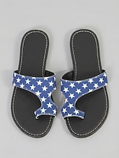 abordables Zapatos de mujer-Sandalias de playa para mujer con motivo del 250.º aniversario de EE. UU.: blancas y azules, con estampado de estrellas patrióticas, ideales para el 4 de julio y las vacaciones. &amp; playa