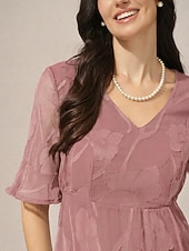 Pentru femei Rochii Midi Rochie A line Elegant Zilnic Vacanță Invitat la nunta Dantelă Fit regulat Floral Manșon scurt În V Roz Prăfuit