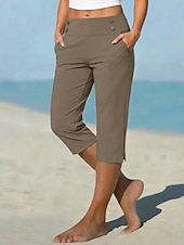 preiswerte Einfarbige Leggings-Damen Caprihose Stoffhosen Gemütliche Leggings Urlaub Basic Lässig Wadenlang Natürliche Taille Einfach Seitentaschen Geteilt Bequem Komfort Atmungsaktiv Hohe Elastizität Urlaub Yoga Straße Navy-Blau