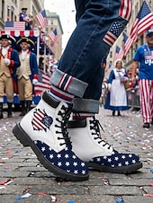  stivali da combattimento patriottici da uomo - stivali con stampa a stella e bandiera per parate, 4 luglio, 250° anniversario degli Stati Uniti e celebrazioni festive