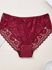 cheap Panties-Women's Panties Lace Elastic WaistNightwearSpandex Nylon Casual Solid Colored Fashion Cute Black White Red Navy Blue Spring &amp; Summer