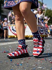  Scarpe da ginnastica da donna rosse con bandiera americana – scarpe da corsa leggere e traspiranti con cinturino e stelle patriottiche &Stile a righe per il giorno dell'indipendenza, parate, festival,