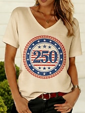 preiswerte Unabhängigkeitstag Top-Amerikanischer Unabhängigkeitstag Damen T Shirt T-Shirt Druck Grafik Nationalflagge Stilvoll Klassisch Lässig Kurzarm V Ausschnitt Normale Oberteile Täglich Ausgehen Wochenende Blau Rote Khaki Sommer
