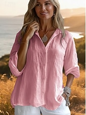 cheap Shirts-Women's Shirt Solid Color Plain Stylish Casual Long Sleeve Shirt Collar Regular Tops Daily Holiday Buttons Blue White Yellow Pink Summer Spring