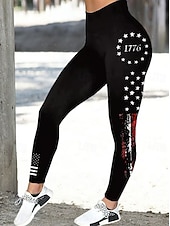  Women's Pants Trousers Leggings Vacation Streetwear Basic Full Length High WaistPantsAmerican Independence Day Graphic American Flag Elastic Waist Print Comfort Breathability Comfortable High