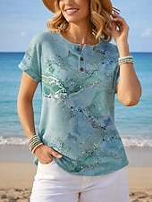  Pentru femei Tricou Imprimeu Nasturi de piept Imprimare de marmură Stilat Modern Casual Manșon scurt Henley Topuri obișnuite Zilnic Albastru piscină Galben Mov Trifoi Vară Primăvară