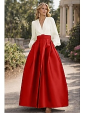 cheap A-Line Evening Dresses-A-Line Floor Length Evening Gown High Split Mother Of The Bride Long Sleeve V Neck Formal Wedding Guest Belt / Sash Satin with Pleats Slit