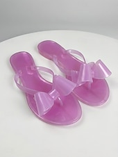 tanie Sandały typu slide-Damskie klapki plażowe w kolorze słodkiego różu - romantyczne, duże sandały z kokardą i wygodną, płaską podeszwą na letnie wakacje i wypady na tropikalne wyspy &amp;swobodny strój wypoczynkowy