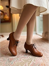 cheap Victorian &amp; Edwardian-Women's Victorian Style Lace-Up Oxford Pumps - Elegant Edwardian Retro Heeled Booties with Scalloped Brogue Detail and Spool Heel for Vintage Weddings, Period Costumes &amp; Classic Tea Parties
