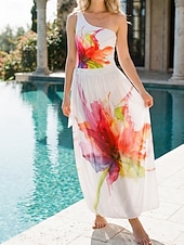 baratos Fatos de Banho 1 Peça-Mulheres Roupa de Banho 2 partes Monoquíni Saia roupa de banho Compressão abdominal Cintura Alta Delgado Frente Única Férias Roupa de Praia Floral Pescoço Assimétrico Sem Manga Fatos de banho