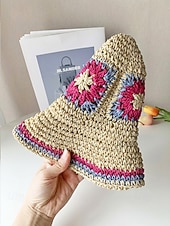 preiswerte Urlaubszubehör-Gewebter Damen-Sonnenhut im Boho-Stil, mehrfarbig, faltbar, perfekt für Strand- und Resorturlaube sowie als lässiger Alltagsbegleiter