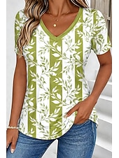 baratos Camiseta floral-Mulheres Camiseta Imprimir Floral Gráfico Plantas à moda Clássico Casual Manga Curta Decote V Tops regulares Diário Azul Rosa Verde Verão Primavera