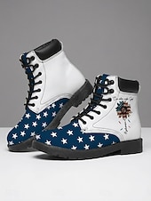  Γυναικείες πατριωτικές μπότες μάχης - σχέδιο με αστέρια και ηλίανθο για παρελάσεις, 4η Ιουλίου, 250ή επέτειο των ΗΠΑ και πατριωτικές γιορτές