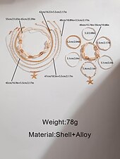 cheap Women's Necklace-Women's Multi-Layer Beaded Necklace and Bracelet Set with Starfish Pendant – Alloy Material, Bohemian Style, Colorful, Perfect for Vacation, Beach and Daily Casual Wear