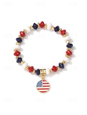 cheap Accessories-Women's Alloy &amp; Acrylic Patriotic Charm Bracelet, Stretch Beaded Bracelet in Multi Pendant Styles for America 250th Celebration, Independence Day and Daily Casual Wear