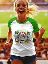  World Soccer Match 2026 Women's T Shirt Print Graphic Letter Stylish Classic Casual Short Sleeve Crew Neck Regular Tops Daily Blue Red Green Summer Spring