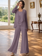abordables Trajes de pantalón de mamá-Traje de pantalón Traje de 3 piezas Hasta el Suelo Vestido de Madrina Sin Mangas Barco de cuello Elegante Talla Grande Bolero incluido Formal Invitado a la boda Gasa con Encaje