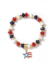 cheap Accessories-Women's Alloy &amp; Acrylic Patriotic Charm Bracelet, Stretch Beaded Bracelet in Multi Pendant Styles for America 250th Celebration, Independence Day and Daily Casual Wear