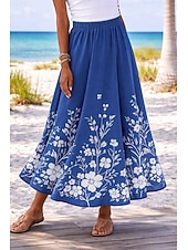 preiswerte Grafische Röcke-Damen Urlaubsrock Elegant Mode Lässig Maxi Hohe Taille Röcke Blumen Grafik Tasche Druck Mikroelastisch Täglich Strand Blau Schwarz Rosa Grün Sommer