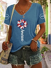 voordelige Onafhankelijkheidsdag Top-Amerikaanse onafhankelijkheidsdag Dames T-shirt Afdrukken Grafisch Amerikaanse vlag Vintage Stijlvol Klassiek Korte mouw V-hals Normale tops Dagelijks blauw Zwart Wit Grijs Zomer Lente