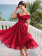 economico Abiti da cocktail-Linea ad A Lunghezza Tè Abiti da Cocktail Abiti da festa Vintage Anni 1950 Senza Maniche Senza Spalle Ospite di nozze Tulle con Pieghe