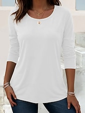 economico T-shirt semplice-Per donna Maglietta Blusa Tinta unica Semplice Elegante Classico Manica Lunga Girocollo Top lunghi Quotidiano Uscire Abbigliamento mare Blu Nero Bianco Giallo Rosa Primavera Autunno