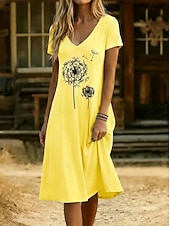 cheap Print Floral Dresses-Women's Knee Length Dress Casual Dress Floral Dress Summer Dress Elegant Fashion Modern Outdoor Vacation Going out Regular Fit Floral Short Sleeve V Neck Blue White Yellow Grey Summer Spring