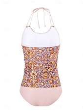 preiswerte Tankinis-Damen Badeanzug Tankini Zweiteilig Freche Unterhose Bademode Bauchkontrolle Hohe Taille Schlank Rückenfrei Urlaub Strandbekleidung Blumen U-Ausschnitt Ärmellos Badeanzüge