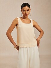 お買い得  レディースブラウススーツ-女性用 シャツ タンクトップ ツインセット レースアップ スパンコール メッシュ エレガント 七分袖 クルーネック 結婚式のゲスト カクテルの服装 シャンパン 夏 春 秋