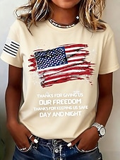 Недорогие День независимости Топ-День независимости США Жен. Футболка С принтом Графика Флаг Буквы Винтаж Стиль Классика С короткими рукавами Вырез под горло Обычные топы Повседневные Синий Черный Красный Зеленый Бежевый Лето Весна