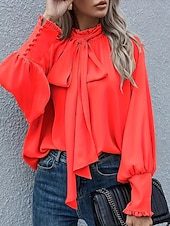 Χαμηλού Κόστους Μπλούζες &amp;amp; Πουκάμισα-Γυναικεία Πουκάμισο Μπλούζα Μπλούζες σιφόν Σουρωτά Κουρελού Σκέτο Κομψό Διακοπές Στυλάτο Μακρυμάνικο Ζιβάγκο Κανονικά μπλουζάκια Καθημερινά Γραφείο Αργίες Θαλασσί Μαύρο Ανθισμένο Ροζ Κρασί Πορτοκαλί