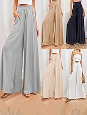 billiga breda ben och hög midja-Dam Trosor Kinesiska Aktiv Streetwear Ledigt Fullängd Medium Midja Slät Snörning Bekväm Oelastisk Dagligen Utomhus Gata Aprikos Svart Mörk marin Kaki Sommar Vår Lös passning