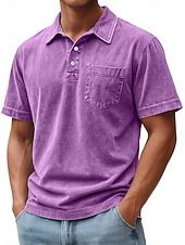 abordables Polo classique pour homme-Homme Polo Chemise 100% coton délavée à l'acide Occasionnel Fête Revers Manche Courte Mode Basique Uni Vintage Affligé Été Printemps Toutes saisons Coupe régulière Marron foncé Noir Vert Claire Rose