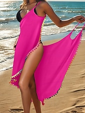 Недорогие Пляжные платья-Жен. Купальники Накидка Купальники Платья купальник Рюши Открытая спина Отпуск Одежда для пляжа Сплошной цвет V-образный вырез Без рукавов Купальники