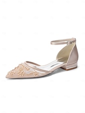 levne Nevěsta-Dámské svatební boty v barvě slonové kosti s perleťovým detailem - elegantní svatební balerínky pro zahradní svatbu