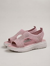 preiswerte Komfortsandalen-Pinkfarbene Damen-Stricksandalen mit Strasssteinen – atmungsaktive Plateau-Sommerschuhe zum Spazierengehen, Reisen und für den Urlaub &amp;Freizeitkleidung