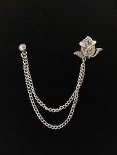 economico Matrimonio ACC-Spilla da bavero da uomo in lega con rosa e catena, accessorio per abiti da sposa e da festa, vari colori, elegante spilla floreale per occasioni formali