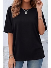  Women's Oversized T Shirt Tee 100% Cotton Solid Color Stylish Classic Casual Short Sleeve Crew Neck Round Neck Regular Tops Daily Going out Black White Navy Blue Dark Green Taupe Summer Spring