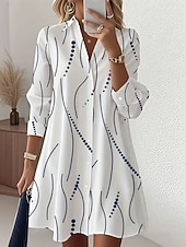 ieftine Rochie Artă și Design-Pentru femei Rochii Lungime Genunchi Rochii Tip Cămașă Vacanță Gril pe Kamado Casual Plajă Fit regulat Grafic Buline Abstract Manșon Lung Rever Albastru piscină Alb Roz Îmbujorat Mov Vară Primăvară