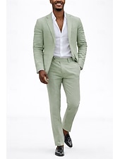cheap Wedding Suits-Men's Linen Suits Beach Wedding White Sky Blue Spring &amp; Summer Suit Notch Lapel Formal Solid Colored Slim Fit 2 Piece Single Breasted Two-buttons