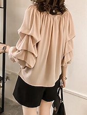 Χαμηλού Κόστους Μπλούζες &amp;amp; Πουκάμισα-Γυναικεία Πουκάμισο Μπλούζα Μπλούζες σιφόν Σουρωτά Σκέτο Ενεργό Στυλάτο Μακρυμάνικο Ώμοι Έξω Κανονικά μπλουζάκια Καθημερινά Αργίες Εξόδου Θαλασσί Ανθισμένο Ροζ Σομόν Καλοκαίρι Άνοιξη